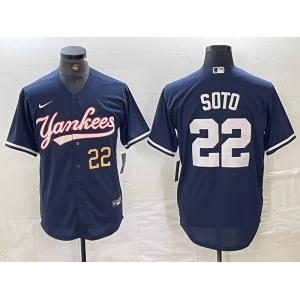 Men's New York Yankees #22 Juan Soto Number Navy Cool Base Stitched Baseball Jerse