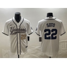 Men's New York Yankees #22 Juan Soto Number White With Patch Cool Base Stitched Baseball Jersey