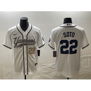 Men's New York Yankees #22 Juan Soto Number White With Patch Cool Base Stitched Baseball Jersey