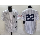 Men's New York Yankees #22 Juan Soto White With Patch 2024 Cool Base Stitched Jersey