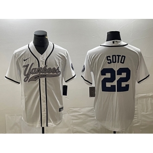 Men's New York Yankees #22 Juan Soto White With Patch Cool Base Stitched Baseball Jersey2