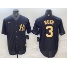 Men's New York Yankees #3 Babe Ruth Black Gold Cool Base Stitched Jersey