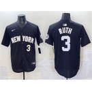 Men's New York Yankees #3 Babe Ruth Black Limited Stitched Baseball Jersey
