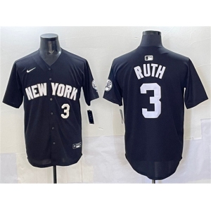 Men's New York Yankees #3 Babe Ruth Black Limited Stitched Baseball Jersey