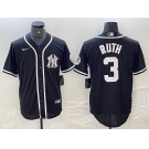 Men's New York Yankees #3 Babe Ruth Black White Cool Base Stitched Jersey