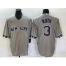 Men's New York Yankees #3 Babe Ruth Grey Stitched Cool Base Nike Jersey