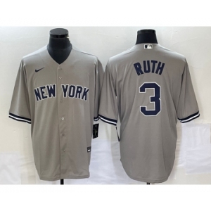 Men's New York Yankees #3 Babe Ruth Grey Stitched Cool Base Nike Jersey