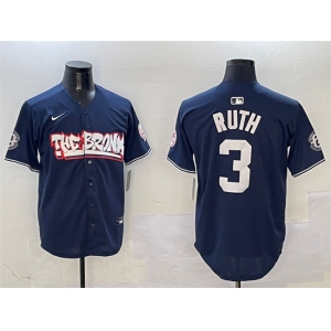 Men's New York Yankees #3 Babe Ruth Navy Bronx Graffiti Vapor Limited Stitched Baseball Jersey