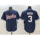 Men's New York Yankees #3 Babe Ruth Navy Cool Base Stitched Baseball Jersey