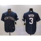 Men's New York Yankees #3 Babe Ruth Navy Pinstripe Fashion Cool Base Jersey