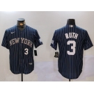 Men's New York Yankees #3 Babe Ruth Navy Pinstripe Fashion Cool Base Jerseys