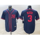 Men's New York Yankees #3 Babe Ruth Navy Red Fashion Cool Base Jersey