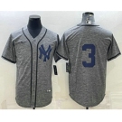 Men's New York Yankees #3 Babe Ruth No Name Grey Gridiron Cool Base Stitched Jerse