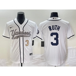 Men's New York Yankees #3 Babe Ruth Number White With Patch Cool Base Stitched Baseball Jersey