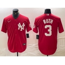 Men's New York Yankees #3 Babe Ruth Red Fashion Cool Base Jersey