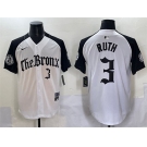 Men's New York Yankees #3 Babe Ruth White Black 'Gothic Legacy Edition' Vapor Premier Limited Stitched Baseball Jersey
