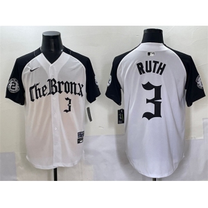 Men's New York Yankees #3 Babe Ruth White Black 'Gothic Legacy Edition' Vapor Premier Limited Stitched Baseball Jersey