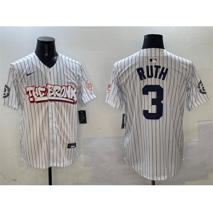 Men's New York Yankees #3 Babe Ruth White Bronx Graffiti Vapor Limited Stitched Baseball Jersey
