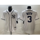 Men's New York Yankees #3 Babe Ruth White Fashion Cool Base Jersey