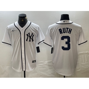 Men's New York Yankees #3 Babe Ruth White Fashion Cool Base Jersey