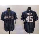 Men's New York Yankees #45 Gerrit Cole Navy Pinstripe Fashion Cool Base Jersey