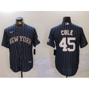 Men's New York Yankees #45 Gerrit Cole Navy Pinstripe Fashion Cool Base Jersey