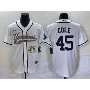 Men's New York Yankees #45 Gerrit Cole Number White With Patch Cool Base Stitched Baseball Jersey