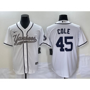 Men's New York Yankees #45 Gerrit Cole White With Patch Cool Base Stitched Baseball Jersey