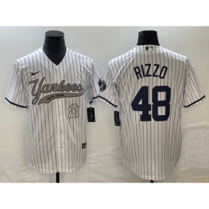 Men's New York Yankees #48 Anthony Rizzo White With Patch Cool Base Stitched Baseball Jersey