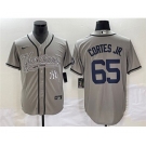 Men's New York Yankees #65 Nestor Cortes Jr. Gray With Patch Cool Base Stitched Baseball Jersey