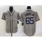 Men's New York Yankees #65 Nestor Cortes Jr Grey With Patch Cool Base Stitched Baseball Jersey