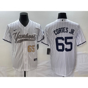 Men's New York Yankees #65 Nestor Cortes Jr Number White With Patch Cool Base Stitched Baseball Jersey