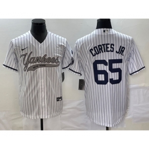 Men's New York Yankees #65 Nestor Cortes Jr White With Patch Cool Base Stitched Baseball Jersey