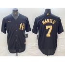 Men's New York Yankees #7 Mickey Mantle Black Gold Cool Base Stitched Jersey