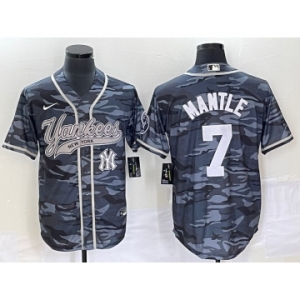 Men's New York Yankees #7 Mickey Mantle Grey Camo Cool Base With Patch Stitched Baseball Jersey1