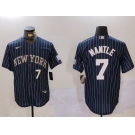 Men's New York Yankees #7 Mickey Mantle Navy Pinstripe Fashion Cool Base Jerseys