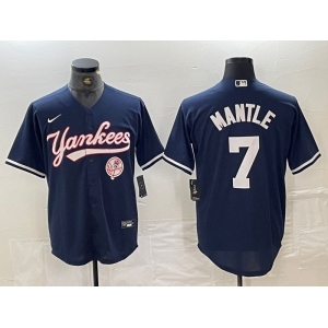 Men's New York Yankees #7 Mickey Mantle Navy With Patch Cool Base Stitched Baseball Jersey