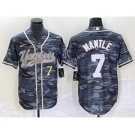 Men's New York Yankees #7 Mickey Mantle Number Grey Camo Cool Base With Patch Stitched Baseball Jersey