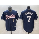 Men's New York Yankees #7 Mickey Mantle Number Navy With Patch Cool Base Stitched Baseball Jersey