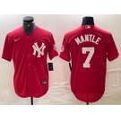 Men's New York Yankees #7 Mickey Mantle Red Fashion Cool Base Jersey