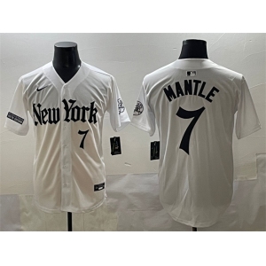 Men's New York Yankees #7 Mickey Mantle White 'Gothic Legacy Edition' Vapor Premier Limited Stitched Baseball Jersey