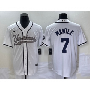 Men's New York Yankees #7 Mickey Mantle White With Patch Cool Base Stitched Baseball Jersey