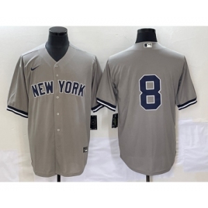 Men's New York Yankees #8 Yogi Berr Grey Cool Base Stitched Baseball Jersey