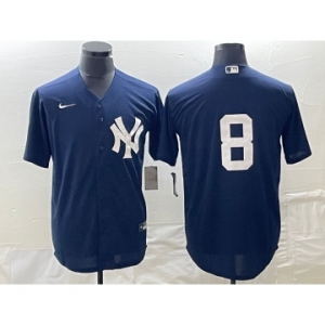 Men's New York Yankees #8 Yogi Berr Navy Blue Cool Base Stitched Baseball Jersey