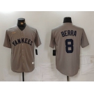 Men's New York Yankees #8 Yogi Berra Grey Throwback Stitched Cool Base Nike Jersey