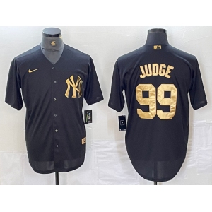 Men's New York Yankees #99 Aaron Judge Black Gold Cool Base Stitched Jersey