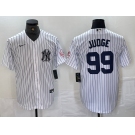 Men's New York Yankees #99 Aaron Judge Name White With Patch 2024 Cool Base Stitched Jersey