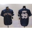 Men's New York Yankees #99 Aaron Judge Navy Pinstripe Fashion Cool Base Jersey