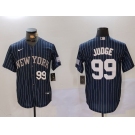 Men's New York Yankees #99 Aaron Judge Navy Pinstripe Fashion Cool Base Jerseys