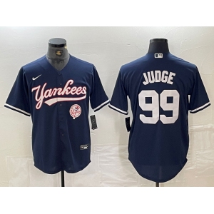 Men's New York Yankees #99 Aaron Judge Navy With Patch Cool Base Stitched Baseball Jersey